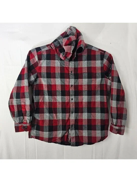 Eddie Bauer Shacket Mens XL Red Plaid Hoodie Button Up Jacket Outdoor Cotton - Picture 1 of 15